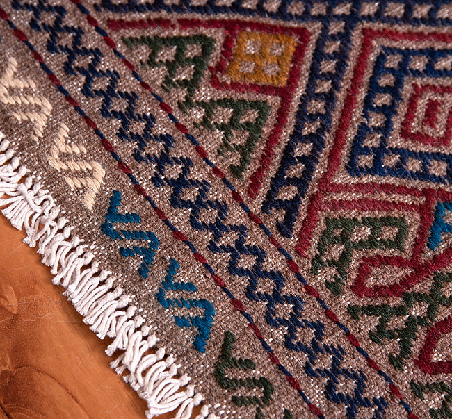 【一点物】バルーチ　カル・ムハマディ族　遊牧民による草木染め手織りトライバルキリム 平織り - 約97cm x 57cm 9 - フリンジ周辺を拡大しました