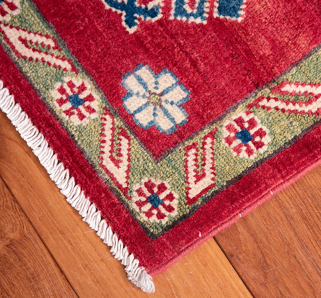 【一点物】パシュトゥンの手織り絨毯 - 89cm x 59cm 10 - フリンジの部分です