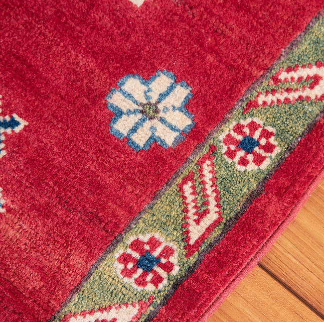 【一点物】パシュトゥンの手織り絨毯 - 89cm x 59cm 11 - 拡大してみました