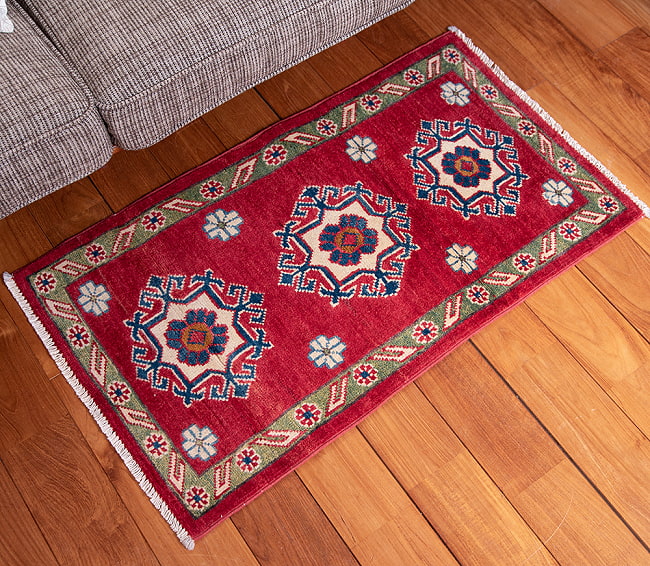 【一点物】パシュトゥンの手織り絨毯 - 89cm x 59cm 16 - 全体写真です