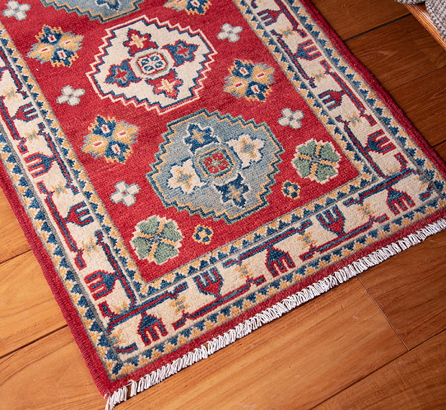 【一点物】パシュトゥンの手織り絨毯 - 99cm x 56cm 6 - 拡大してみました