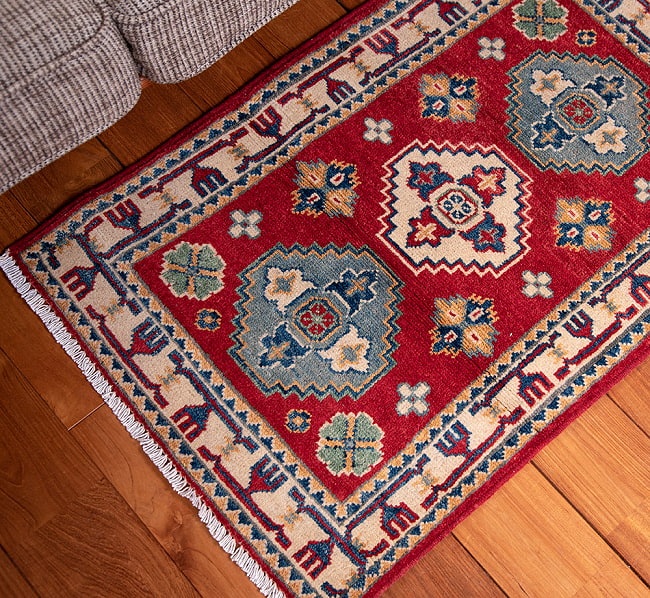 【一点物】パシュトゥンの手織り絨毯 - 99cm x 56cm 7 - 拡大してみました