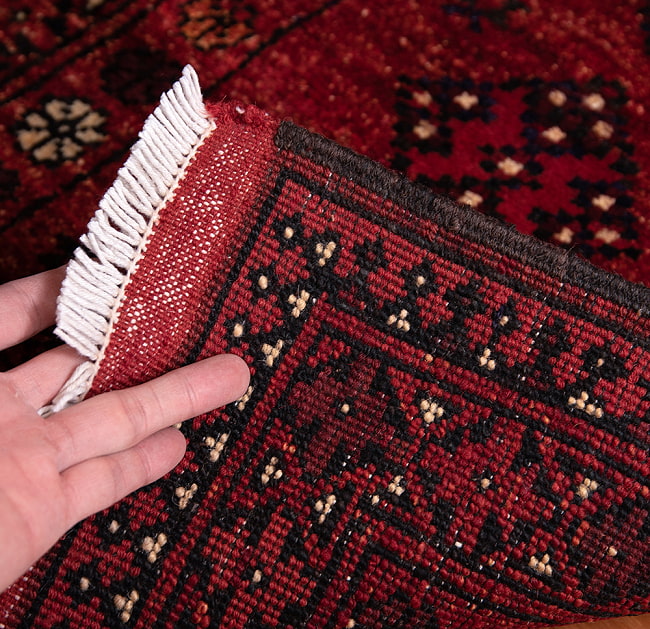 【一点物】パシュトゥンの手織り絨毯 - 86cm x 64cm 14 - 裏面です。手織りなのがわかります