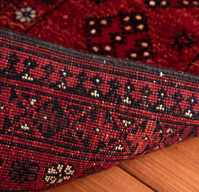 【一点物】パシュトゥンの手織り絨毯 - 86cm x 64cm 15 - 裏面です。手織りなのがわかります