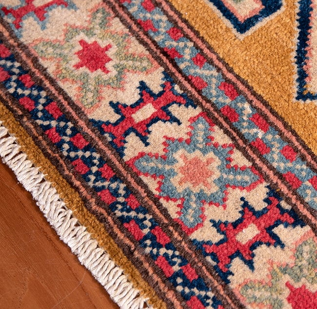 【一点物】パシュトゥンの手織り絨毯 - 90cm x 60cm 10 - フリンジの部分です