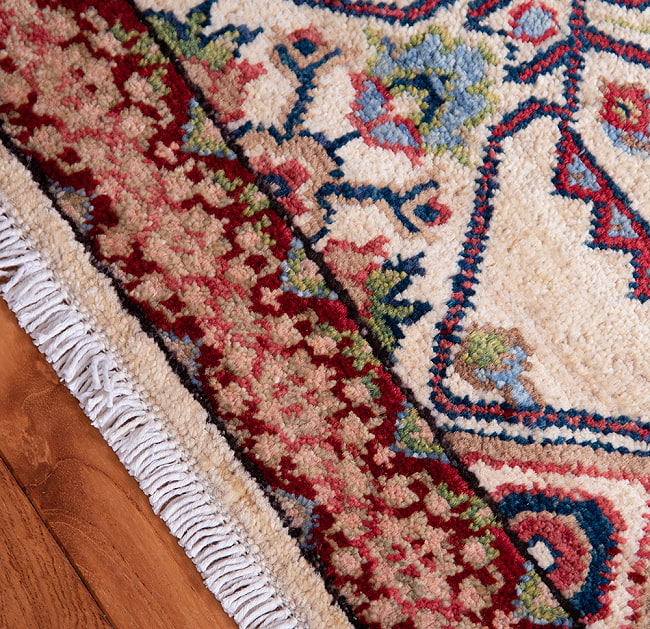 【一点物】パシュトゥンの手織り絨毯 - 86cm x 62cm 10 - フリンジの部分です