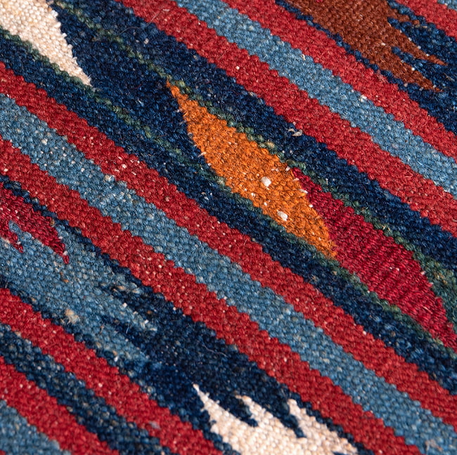 【一点物】バルーチ　カル・ムハマディ族　遊牧民による草木染め手織りトライバルキリム 平織り - 約103cm x 60cm 9 - 柄をアップにしました