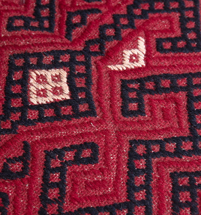 【一点物】メイマネ バルーチ　カル・ムハマディ族　遊牧民による草木染め手織りトライバルキリム 平織り - 約72cm x 48cm 9 - 柄をアップにしました