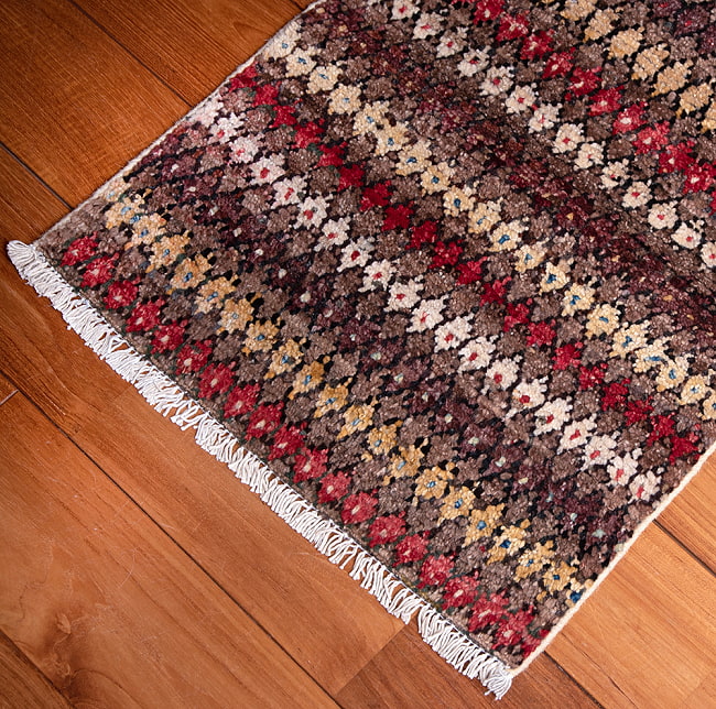 【一点物】パシュトゥンの手織り絨毯 - 73cm x 55cm 9 - フリンジの部分です