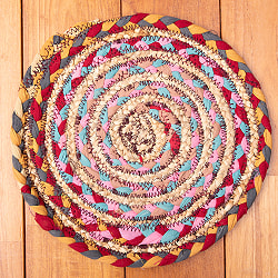 コットンとジュートのカラフル手編みラグ　ラウンドタイプ【直径32cm】 - サブ2