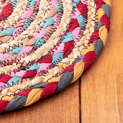 コットンとジュートのカラフル手編みラグ　ラウンドタイプ【直径32cm】 - サブ4