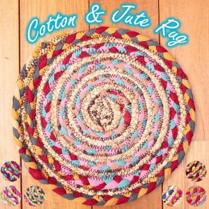 コットンとジュートのカラフル手編みラグ　ラウンドタイプ【直径32cm】(IND-JYU-144)