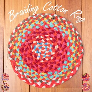 コットンのカラフル編み込みラグ　ラウンドタイプ【直径35cm】(IND-JYU-146)