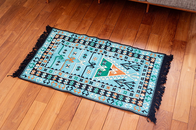 【全3色】トルコの伝統的な柄を織り込んだ キリム 【70cm×1150cm】 9 - 2:ターコイズ