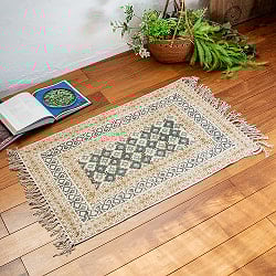 インド綿 長方形ラグ フロアマット ブロックプリントとインディゴ染め【約92cm x 62cm】 - サブ5