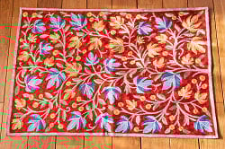 【1点物】チェーンステッチ アリワークが美しい カシミールのシルクラグ【約60cm x 90cm】 - サブ3