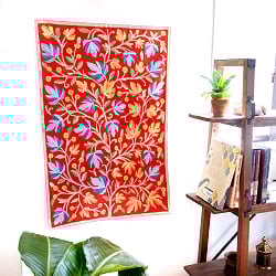 【1点物】チェーンステッチ アリワークが美しい カシミールのシルクラグ【約60cm x 90cm】 - サブ5