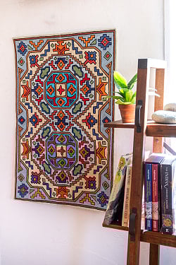 【1点物】チェーンステッチ アリワークが美しい カシミールのシルクラグ【約60cm x 90cm】 - サブ5