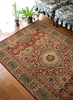 大幅値下げ　インド産手織絨毯 インド 手織り絨毯 シルク ＜約60 x 94 ㎝＞ 赤・メダリオン