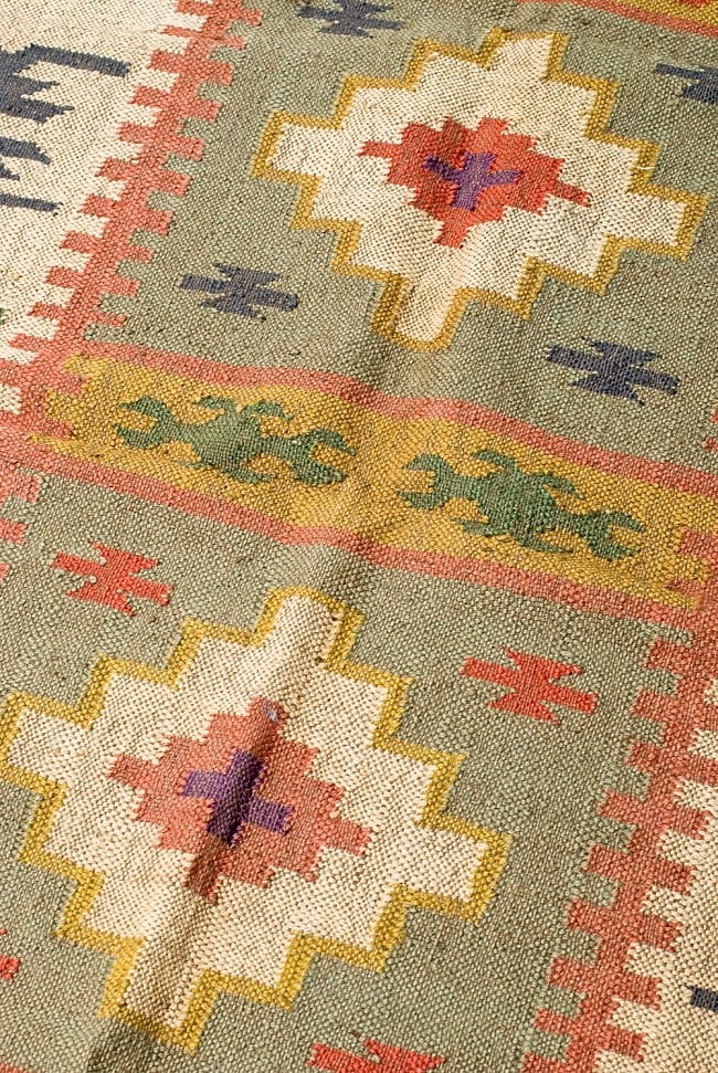 1点物】インドキリム ジュート・ダリー 【約125cm x 200cm】 の 1点物】インドキリム ジュート・ダリー 【約125cm x 200cm】 の