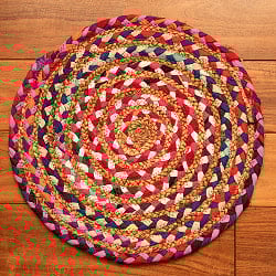 コットンとジュートのカラフル手編みラグ　ラウンドタイプ【直径40cm】 - サブ2