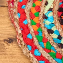 コットンとジュートのカラフル手編みラグ　ラウンドタイプ【直径40cm】 - サブ4