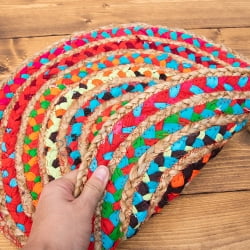 コットンとジュートのカラフル手編みラグ　ラウンドタイプ【直径40cm】 - サブ5