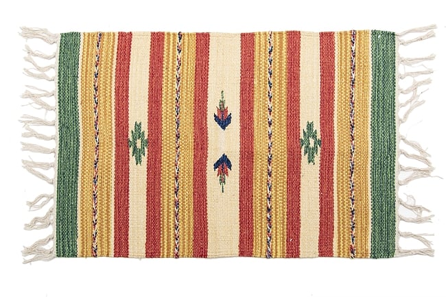 HANDLOOM RUG コットン キリム ラグ【約60cm×約42cm】 15 - デザインG