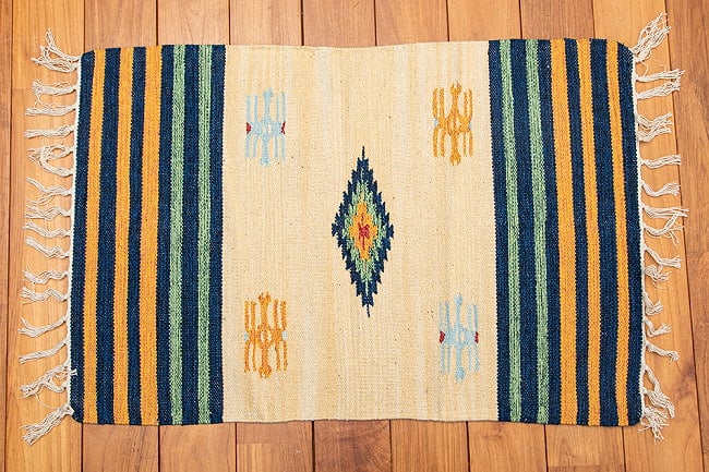 HANDLOOM RUG コットン キリム ラグ【約88cm×約62cm】 10 - デザイン2