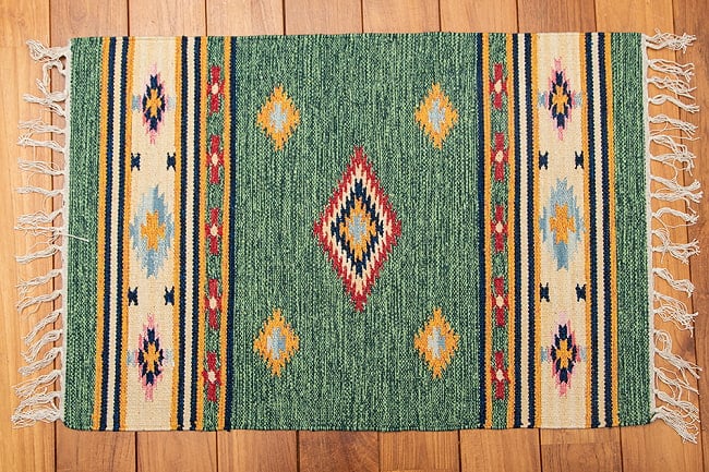 HANDLOOM RUG コットン キリム ラグ【約88cm×約62cm】 11 - デザイン3