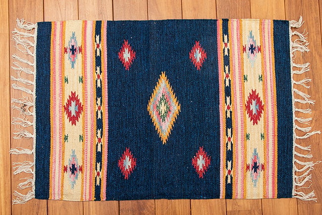 HANDLOOM RUG コットン キリム ラグ【約88cm×約62cm】 12 - デザイン4