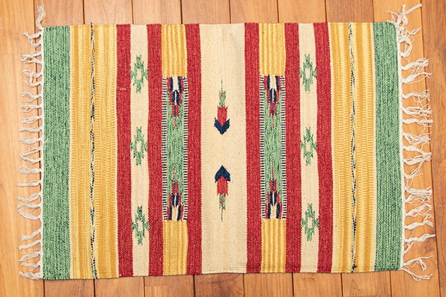 HANDLOOM RUG コットン キリム ラグ【約88cm×約62cm】 14 - デザイン6