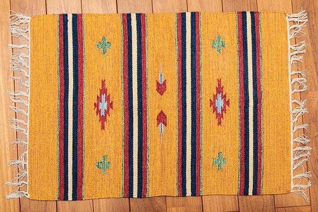 HANDLOOM RUG コットン キリム ラグ【約88cm×約62cm】 15 - デザイン7