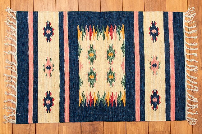 HANDLOOM RUG コットン キリム ラグ【約88cm×約62cm】 16 - デザイン8