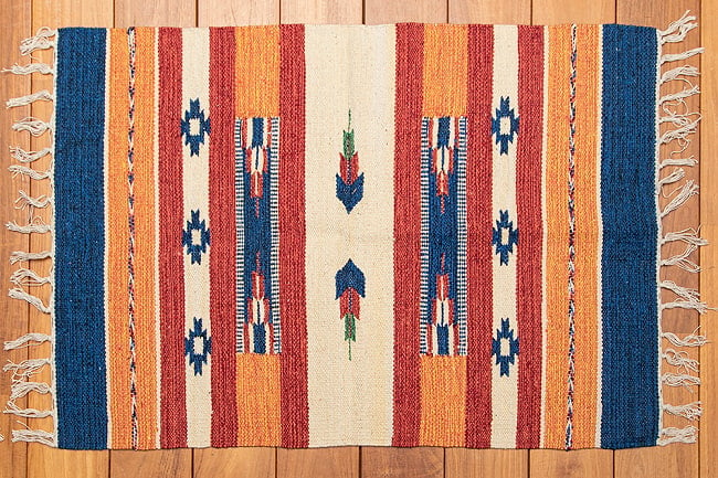 HANDLOOM RUG コットン キリム ラグ【約88cm×約62cm】 18 - デザイン10