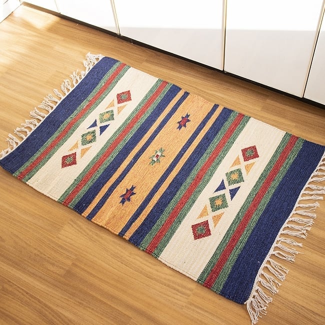 HANDLOOM RUG コットン キリム ラグ【約88cm×約62cm】 2 - キッチンマットとしてももちろんお使いいただけます。