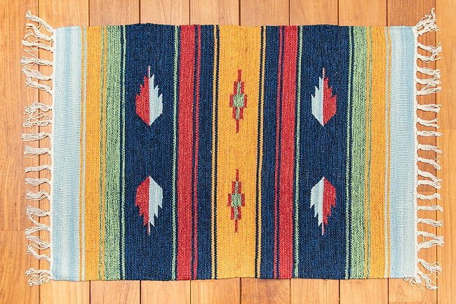 HANDLOOM RUG コットン キリム ラグ【約88cm×約62cm】 9 - デザイン1