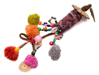 モン族のポンポン付きフックキーホルダー - 【あずき色系アソート】の商品写真