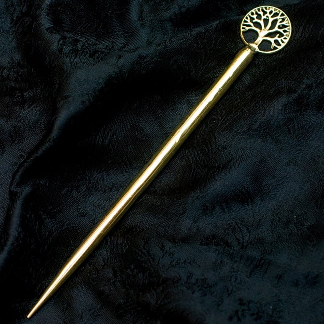 Tree Of Lifeのゴールデンかんざしの写真1枚目です。全体写真です。かんざし,エスニック,髪飾り,金色,tree of life