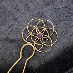 【全5色】フラワーオブライフの石付ゴールデンかんざし - サブ2