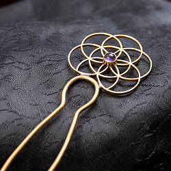 【全5色】フラワーオブライフの石付ゴールデンかんざし - サブ3