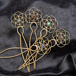 【全5色】フラワーオブライフの石付ゴールデンかんざし - サブ5