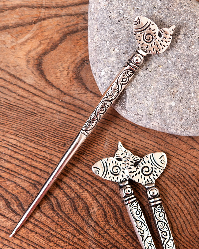 アジアン金属のかんざし　魚の写真かんざし,エスニック,髪飾り,金色,銀色,シルバー,ゴールド,アクセサリー,アジア,インド