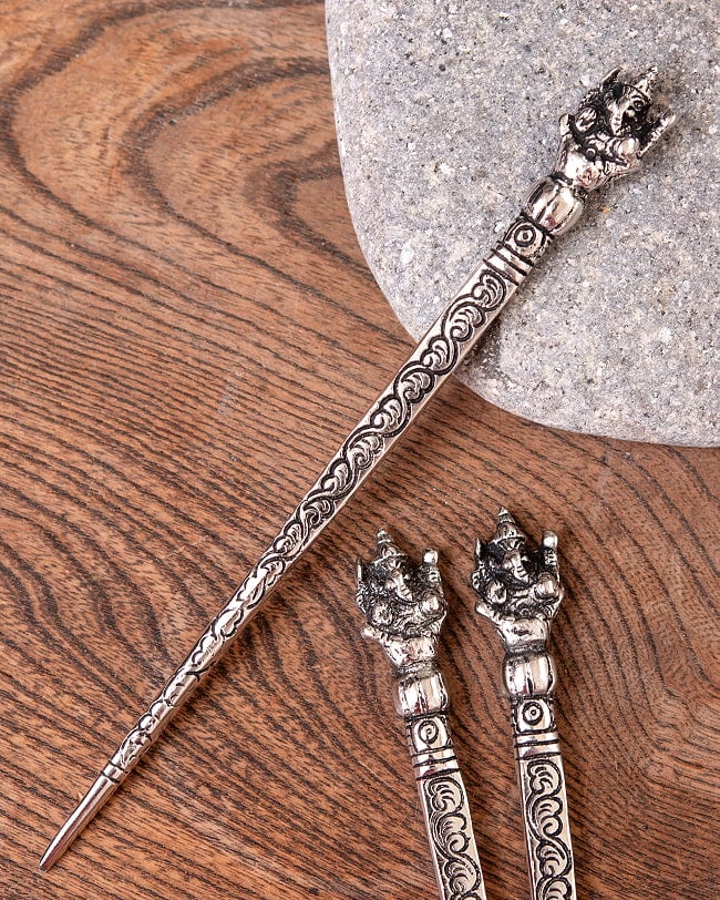 アジアン金属のかんざし　ガネーシャの写真かんざし,エスニック,髪飾り,金色,銀色,シルバー,ゴールド,アクセサリー,アジア,インド