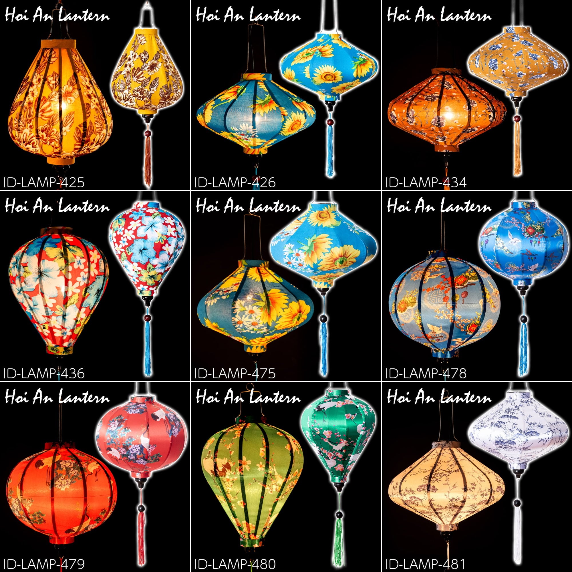 【自由に選べる3個セット】華やかな柄入り　ベトナム伝統のホイアン・ランタン〔提灯〕1枚目の下部説明写真です