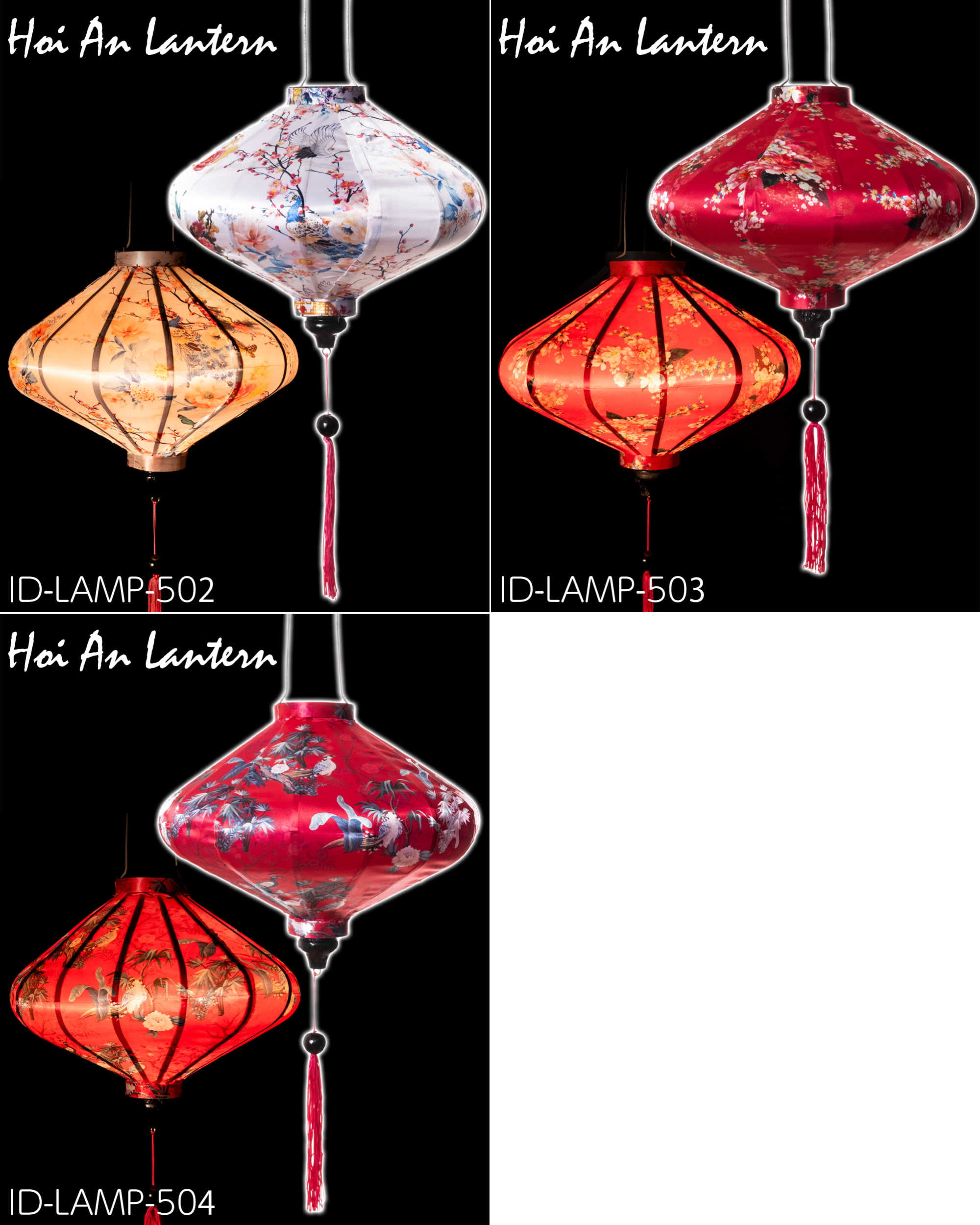 【自由に選べる3個セット】華やかな柄入り　ベトナム伝統のホイアン・ランタン〔提灯〕4枚目の下部説明写真です