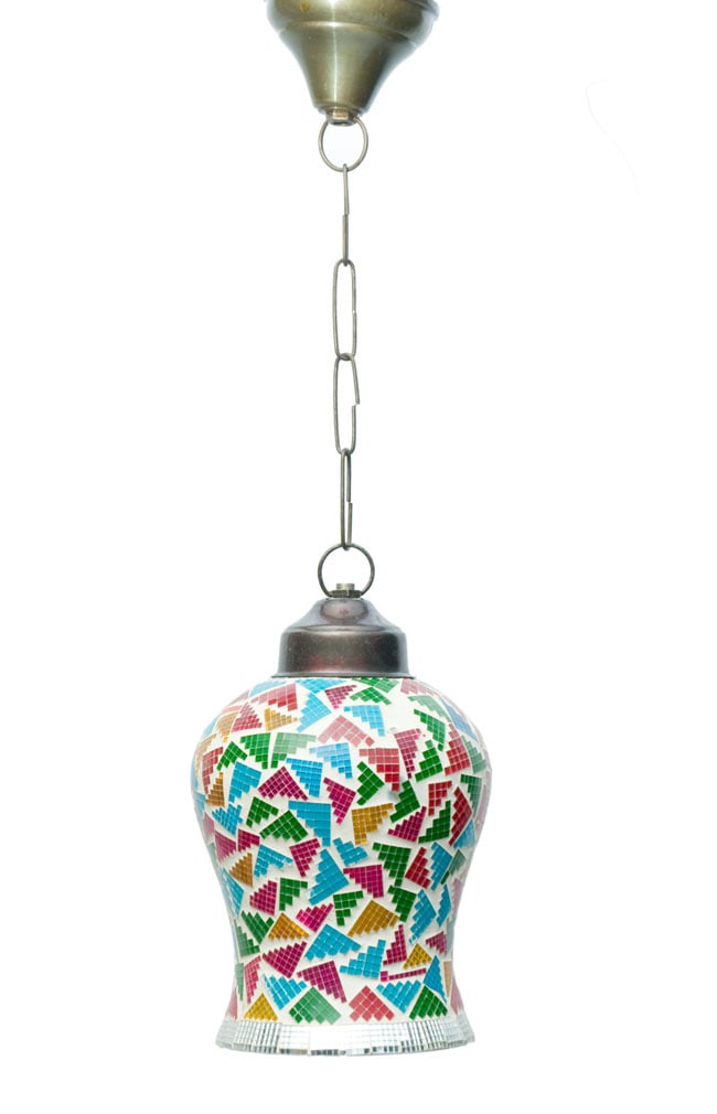 吊り下げモザイクランプ - 壺形 (直径:約13cm) 4 - 明るいところで見てみました。点灯していなくても可愛いです。