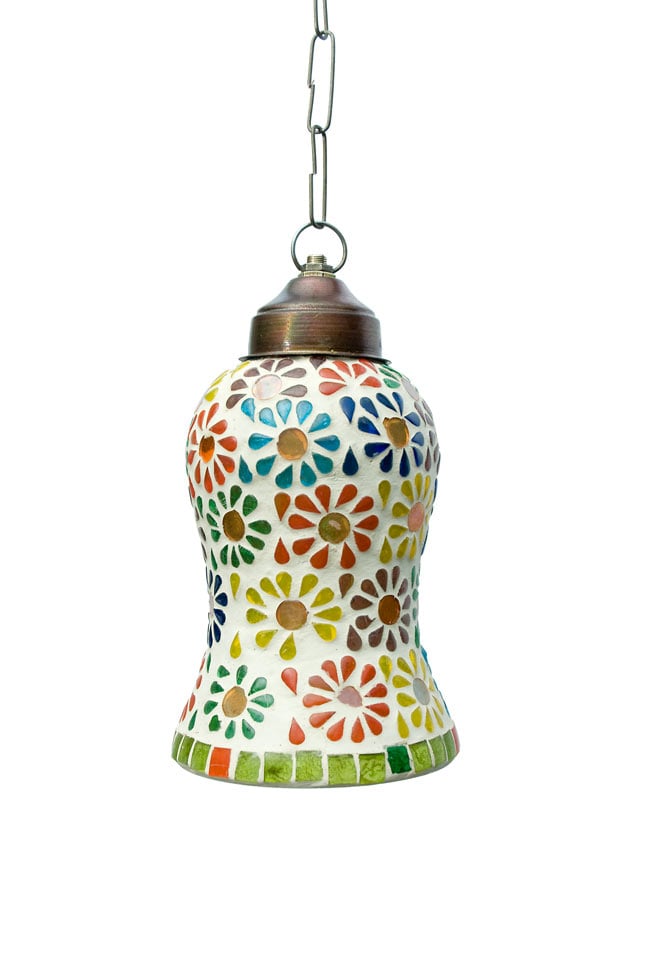 吊り下げモザイクランプ - 壺形 (直径:約12cm) 4 - 明るいところで見てみました。点灯していなくても可愛いです。