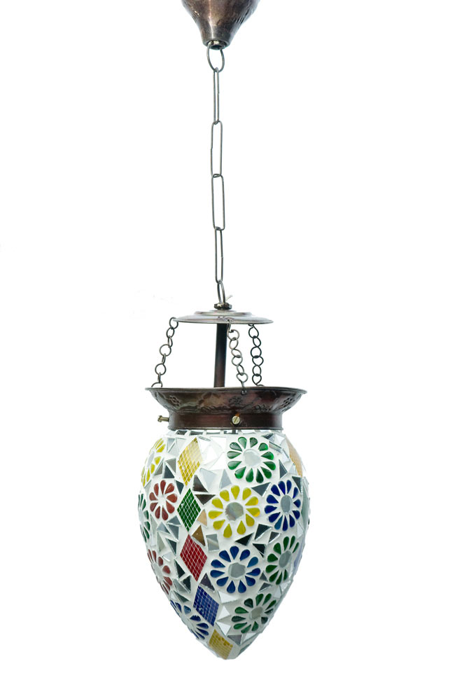 吊り下げモザイクランプ - しずく形 (直径:約12cm)の商品写真 4枚目 明るいところで見てみました。点灯していなくても可愛いです。