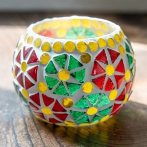 ホワイトモザイクキャンドルホルダー- 小(ID-LAMP-189)